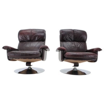 Scandinavian Space Age Style Leather and Chrome Armchairs from M-Top, 1970s, Set of 2-TZ-970520