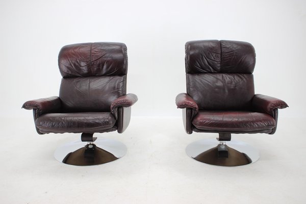 Scandinavian Space Age Style Leather and Chrome Armchairs from M-Top, 1970s, Set of 2-TZ-970520