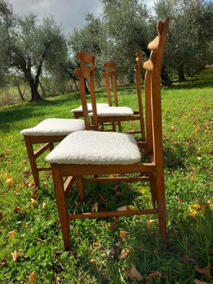 Scandinavian Style Chairs in Light Oak and Bouclé Fabric attributed to Amma Studio, 1960s, Set of 4-EBW-2024797