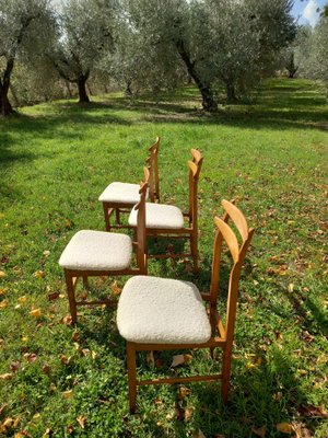 Scandinavian Style Chairs in Light Oak and Bouclé Fabric attributed to Amma Studio, 1960s, Set of 4-EBW-2024797