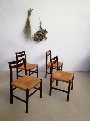 Scandinavian Style Rosewood and Straw Chairs, Set of 4-UIW-1291763