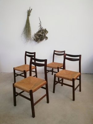 Scandinavian Style Rosewood and Straw Chairs, Set of 4-UIW-1291763