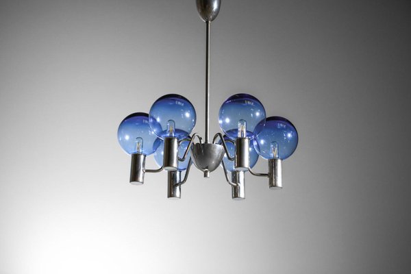 Scandinavian Swedish Blue Chrome Patricia Chandelier attributed to Hans Agne Jakobsson, 1960s-YU-1800681