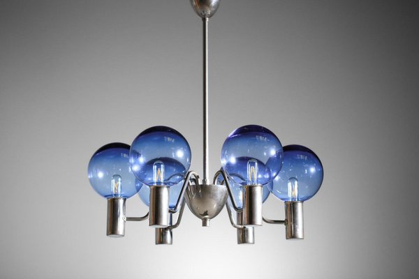 Scandinavian Swedish Blue Chrome Patricia Chandelier attributed to Hans Agne Jakobsson, 1960s-YU-1800681