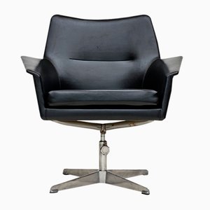 Scandinavian Swivel Chair in Artificial Leather with Cast Aluminum Base, 1950s-TMW-2023398