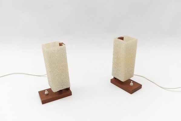 Scandinavian Table Lamps in Teak and Acrylic Granulate, 1960s, Set of 2-KQB-1765247