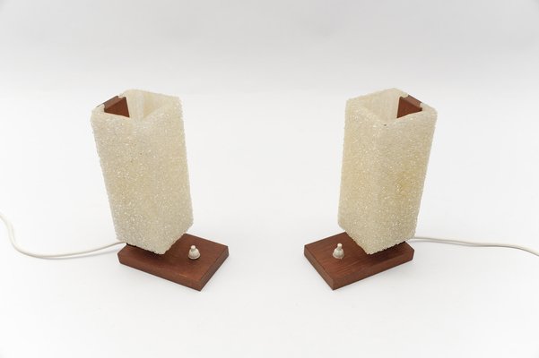 Scandinavian Table Lamps in Teak and Acrylic Granulate, 1960s, Set of 2-KQB-1765247