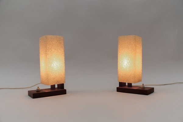 Scandinavian Table Lamps in Teak and Acrylic Granulate, 1960s, Set of 2-KQB-1765247