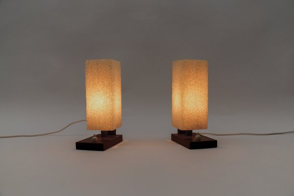 Scandinavian Table Lamps in Teak and Acrylic Granulate, 1960s, Set of 2-KQB-1765247