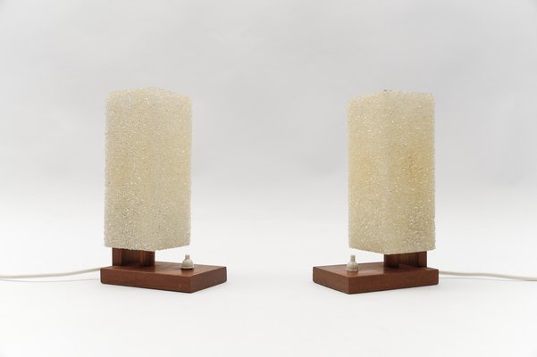 Scandinavian Table Lamps in Teak and Acrylic Granulate, 1960s, Set of 2-KQB-1765247