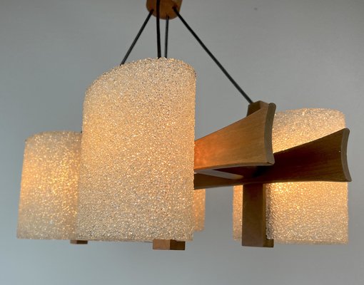 Scandinavian Teak and Acrylic Granite Hanging Lamp, 1960s-WZZ-1385491