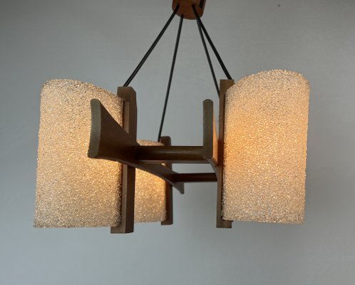 Scandinavian Teak and Acrylic Granite Hanging Lamp, 1960s-WZZ-1385491