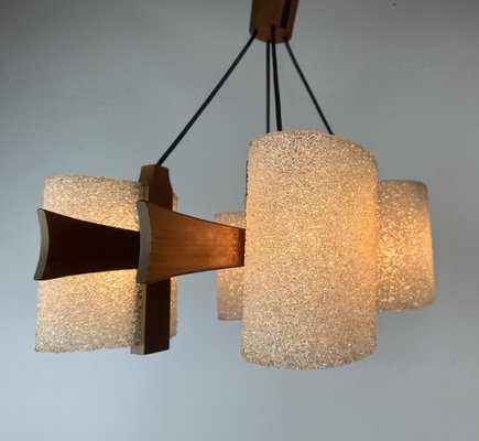 Scandinavian Teak and Acrylic Granite Hanging Lamp, 1960s-WZZ-1385491