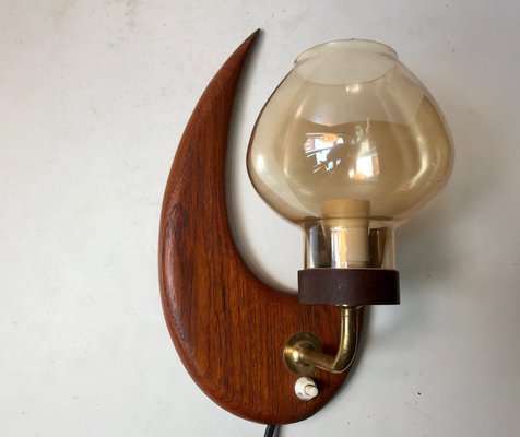 Scandinavian Teak and Smoked Glass Moon Sconce, 1960s-LCR-705898