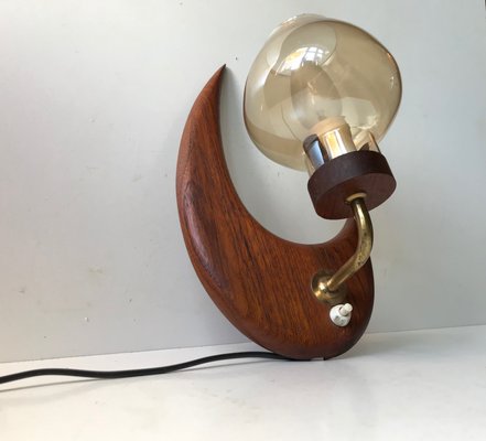 Scandinavian Teak and Smoked Glass Moon Sconce, 1960s-LCR-705898