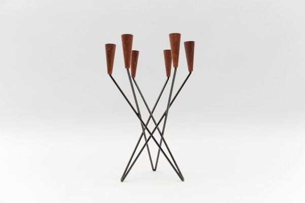 Scandinavian Teak and String Candleholder, 1960s-KQB-1768451