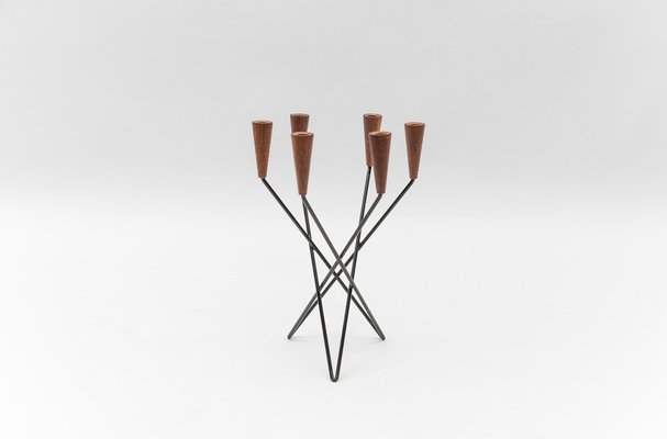 Scandinavian Teak and String Candleholder, 1960s-KQB-1768451