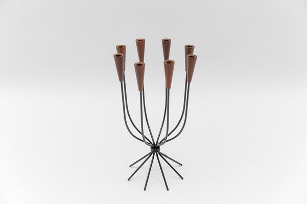 Scandinavian Teak and String Candleholder, 1960s-KQB-1768524