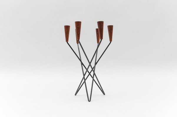 Scandinavian Teak and String Candleholder, 1960s-KQB-1768451