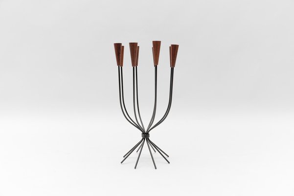 Scandinavian Teak and String Candleholder, 1960s-KQB-1768524