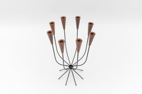 Scandinavian Teak and String Candleholder, 1960s-KQB-1768524