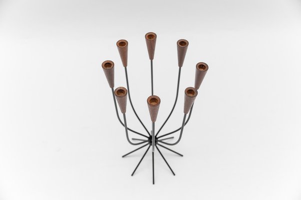 Scandinavian Teak and String Candleholder, 1960s-KQB-1768524