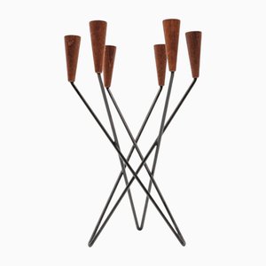 Scandinavian Teak and String Candleholder, 1960s-KQB-1768451