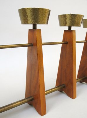 Scandinavian Teak & Brass 5-Fold Candleholder, 1960s-EY-1279827