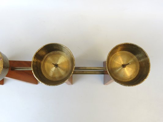 Scandinavian Teak & Brass 5-Fold Candleholder, 1960s-EY-1279827