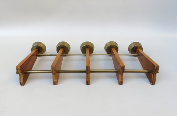 Scandinavian Teak & Brass 5-Fold Candleholder, 1960s-EY-1279827