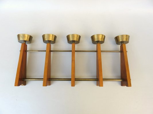 Scandinavian Teak & Brass 5-Fold Candleholder, 1960s-EY-1279827