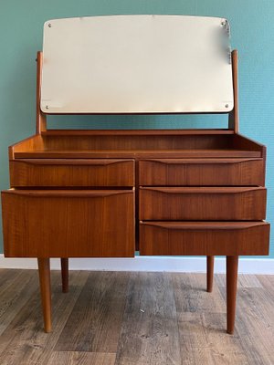 Scandinavian Teak Dressing Table with Swivel Mirror, 1960s-TEB-716206