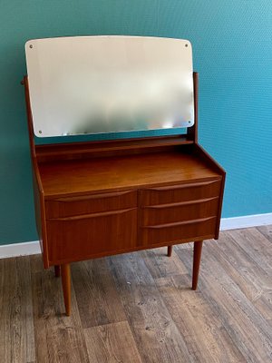 Scandinavian Teak Dressing Table with Swivel Mirror, 1960s-TEB-716206