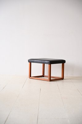 Scandinavian Teak Stool in Eco-Leather, 1960s-QWP-2035593