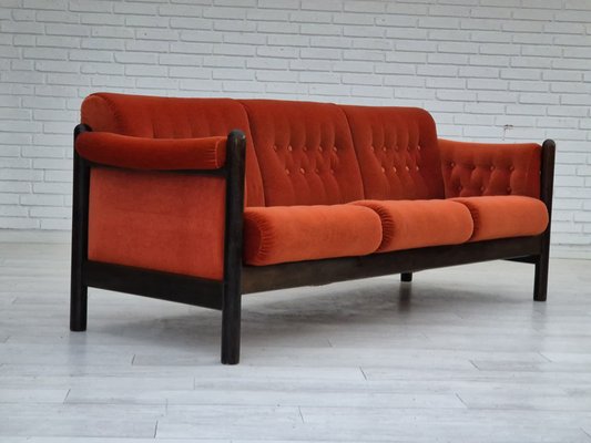 Scandinavian Three-Seater Sofa in Velour and Oak, 1980s-TMW-1820972