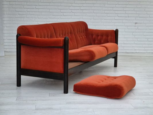 Scandinavian Three-Seater Sofa in Velour and Oak, 1980s-TMW-1820972