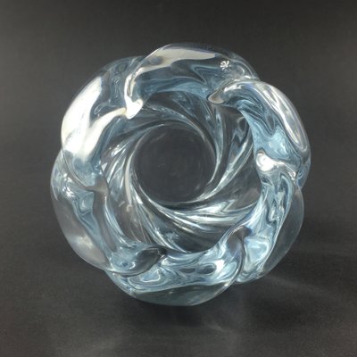 Scandinavian Twisted Ice Blue Glass Vase by Edvin Öhrström for Orrefors, 1960s-BMM-1320567