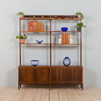 Scandinavian Two Bay Rosewood Free-Standing Wall Shelf, Norway, 1960s-UE-1720404