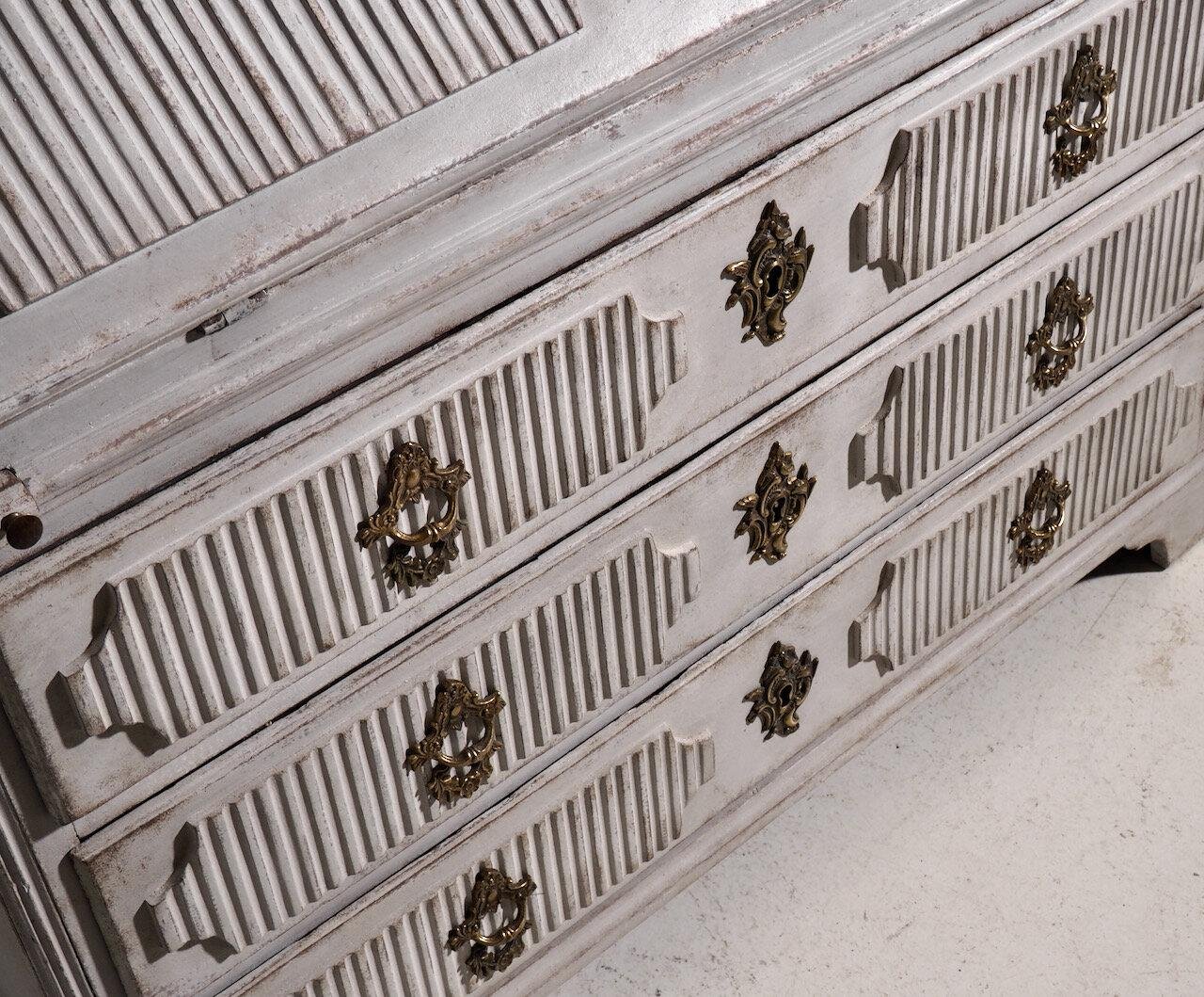 Scandinavian Two-Part Bureau with Rich Carving, 1770s