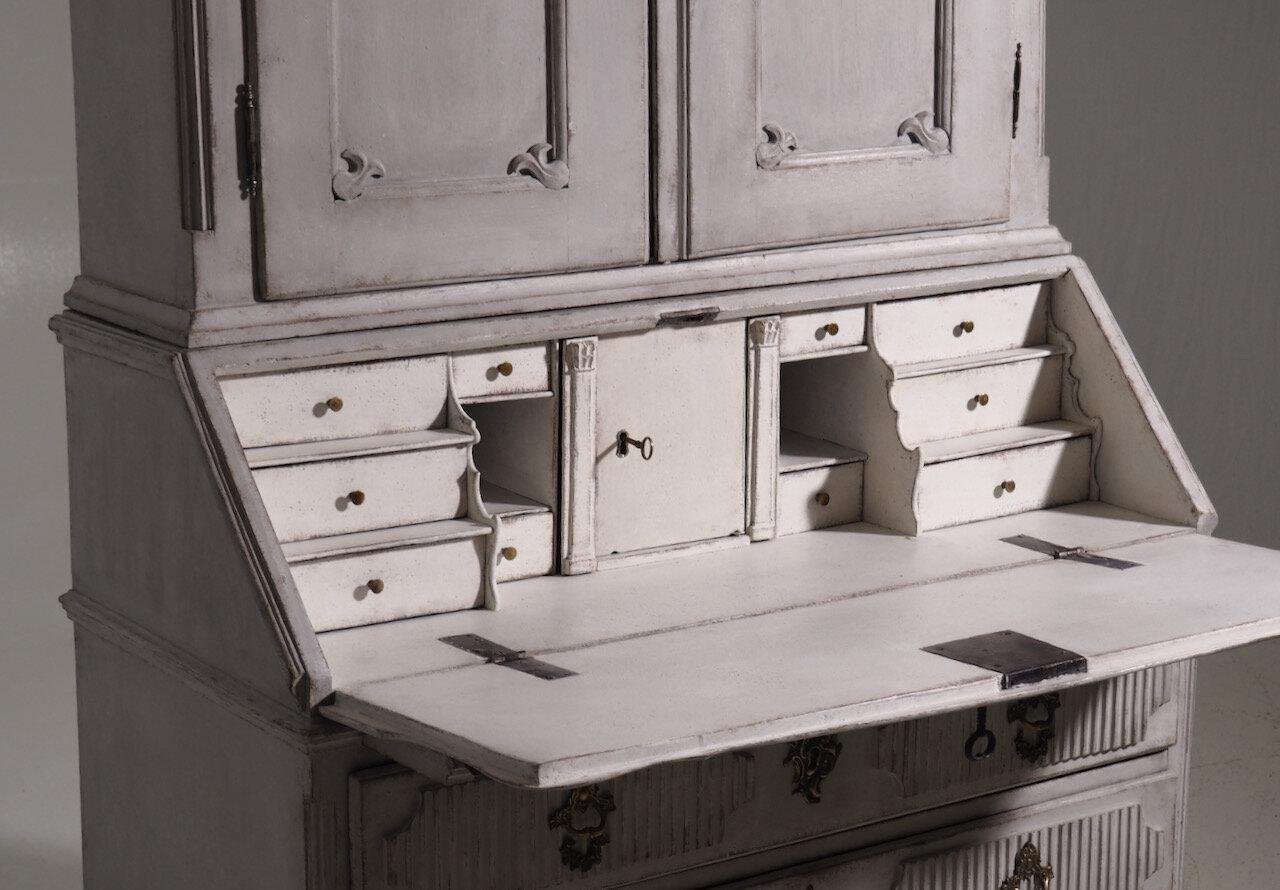 Scandinavian Two-Part Bureau with Rich Carving, 1770s