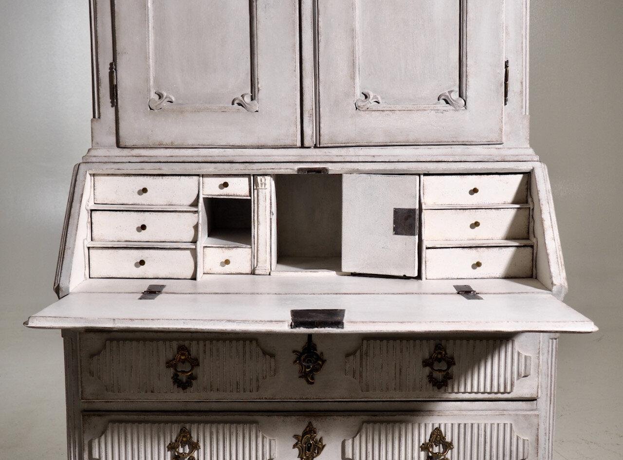 Scandinavian Two-Part Bureau with Rich Carving, 1770s