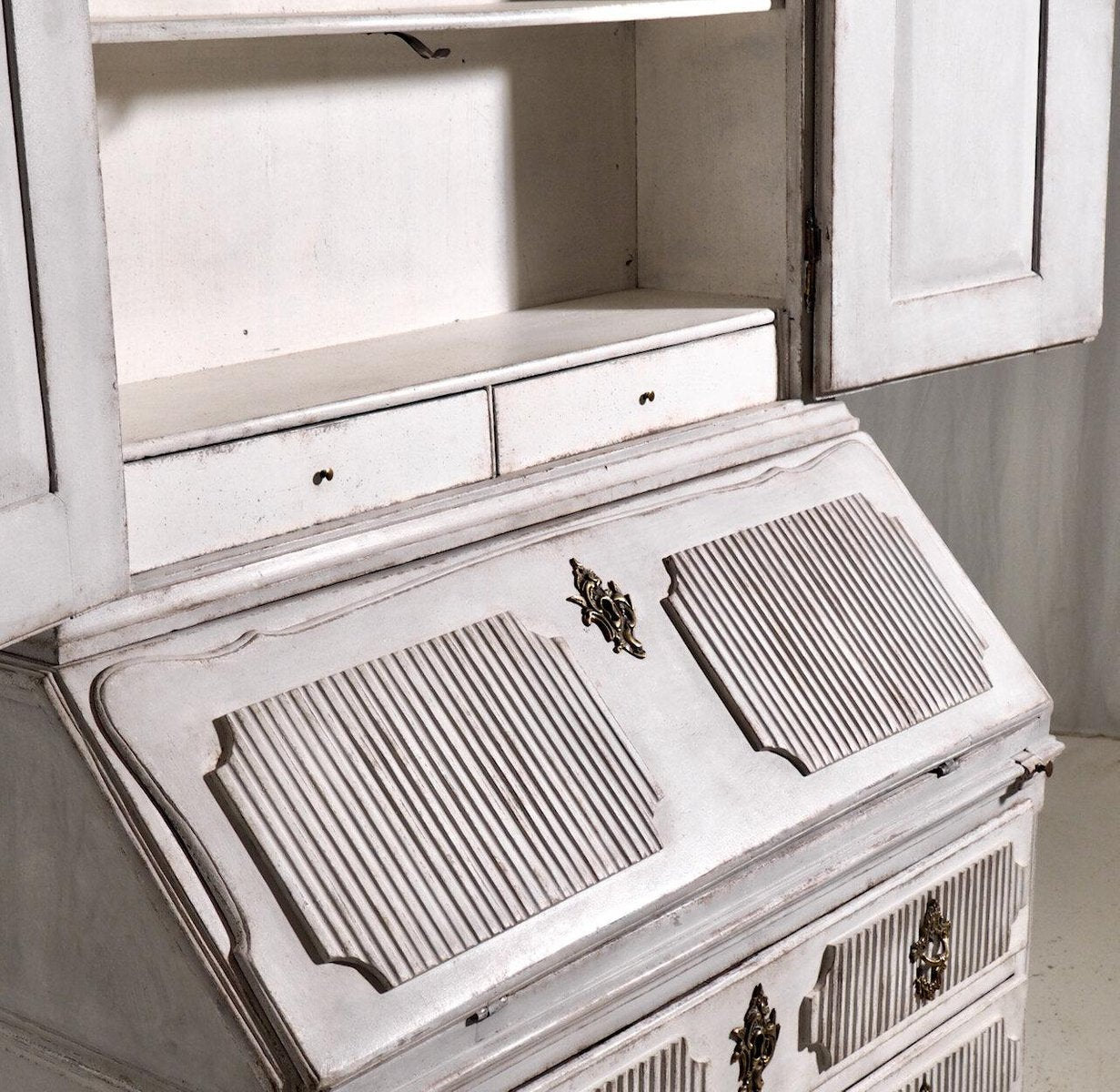 Scandinavian Two-Part Bureau with Rich Carving, 1770s