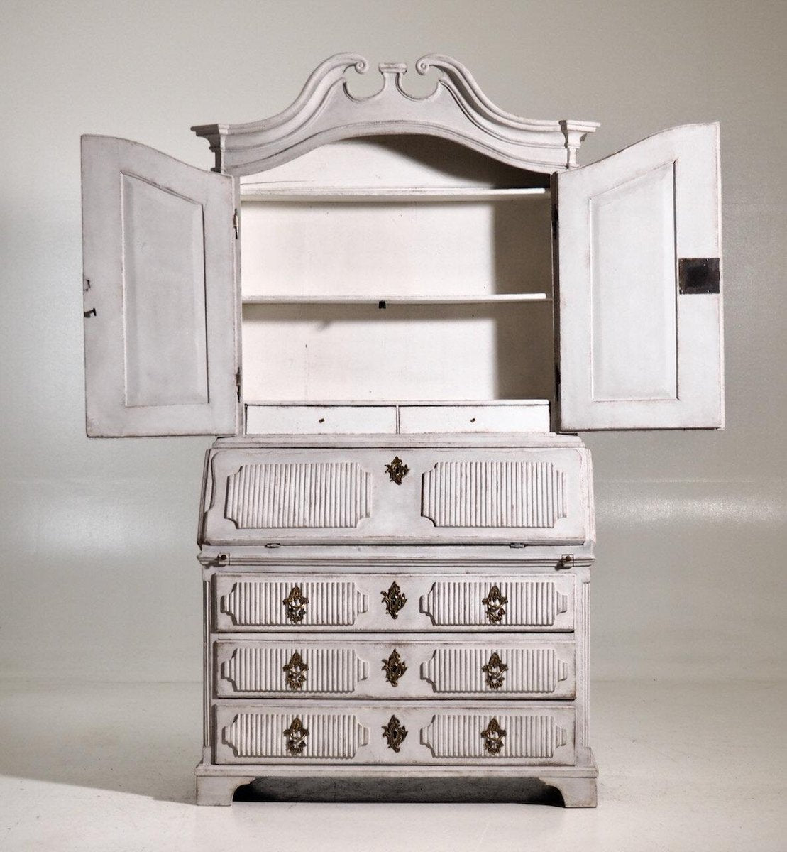 Scandinavian Two-Part Bureau with Rich Carving, 1770s