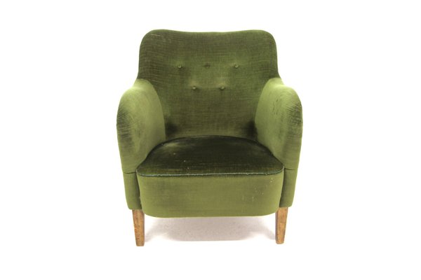 Scandinavian Velvet Chair, Sweden, 1950s-GEK-1738625