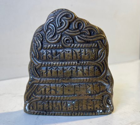 Scandinavian Viking Rune Stone Paperweight in Bronze, 1950s-LCR-1189181