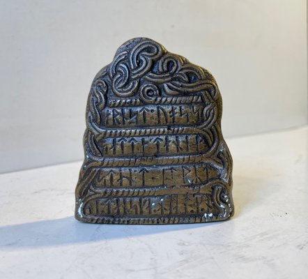 Scandinavian Viking Rune Stone Paperweight in Bronze, 1950s-LCR-1189181