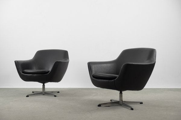 Scandinavian Vintage Black Swivel Chairs, 1970s, Set of 2-ZAA-821531