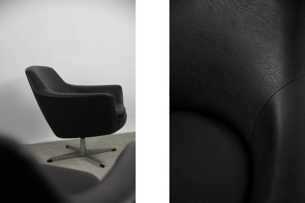 Scandinavian Vintage Black Swivel Chairs, 1970s, Set of 2-ZAA-821531