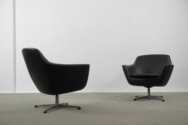 Scandinavian Vintage Black Swivel Chairs, 1970s, Set of 2-ZAA-821531