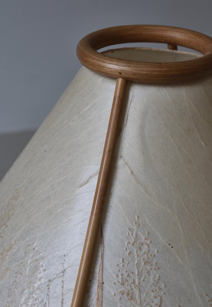 Scandinavian Wabi-Sabi Bamboo Table Lamp Shade with Pressed Plants, 1950s